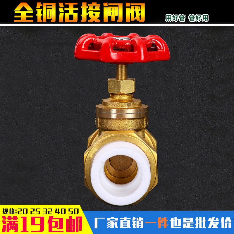 ppr双活接铜闸阀20253240双头热熔阀门4分6分1寸水管配件铜球管件_虎窝淘