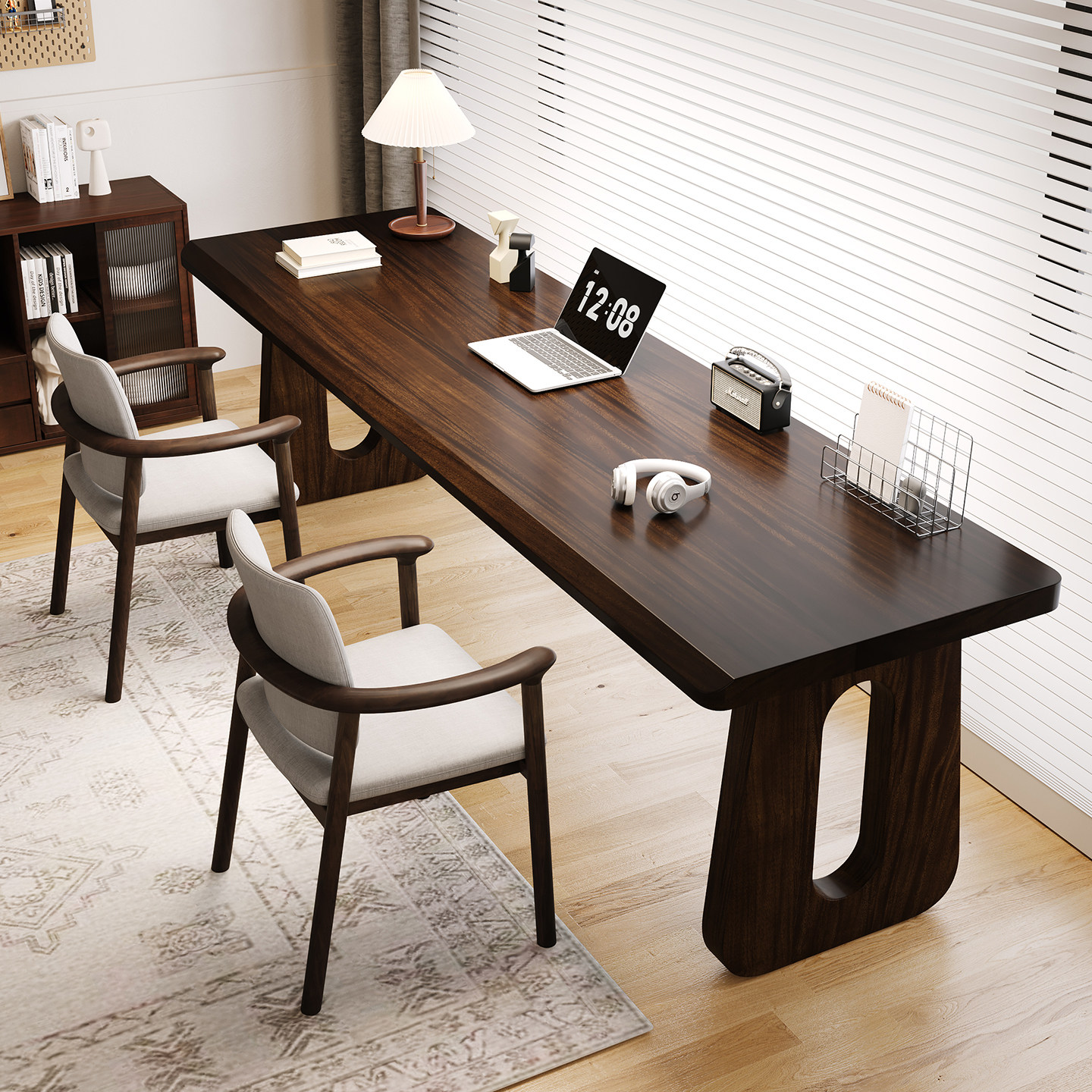 2025新款南美胡桃木书桌家用办公桌实木电脑桌写字桌靠墙书房书桌 - 图0