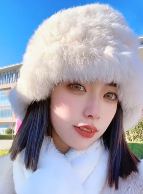 兔毛显脸小针织渔夫帽