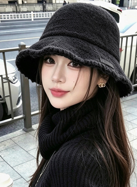 秋冬女韩系显脸小针织渔夫帽百搭