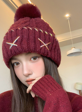 宽松保暖护耳针织帽女加绒加厚