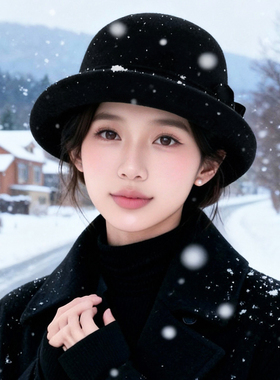法式黑色礼帽保暖显脸小渔夫帽女