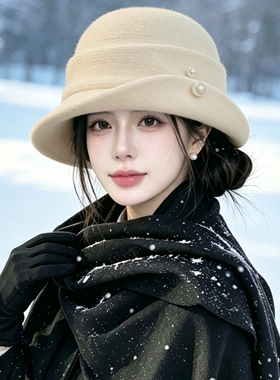 秋冬法式赫本风渔夫帽女保暖礼帽