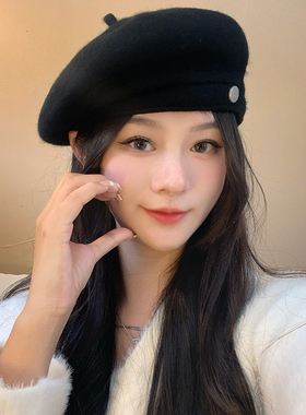 秋冬新款羊毛呢贝雷帽显脸小女