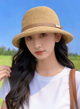 春夏女士草编渔夫帽防晒透气薄款