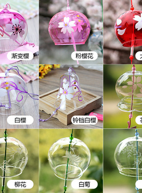 厂家手工彩绘玻璃风铃创意礼品景区日式玻璃风铃 小花玻璃风铃
