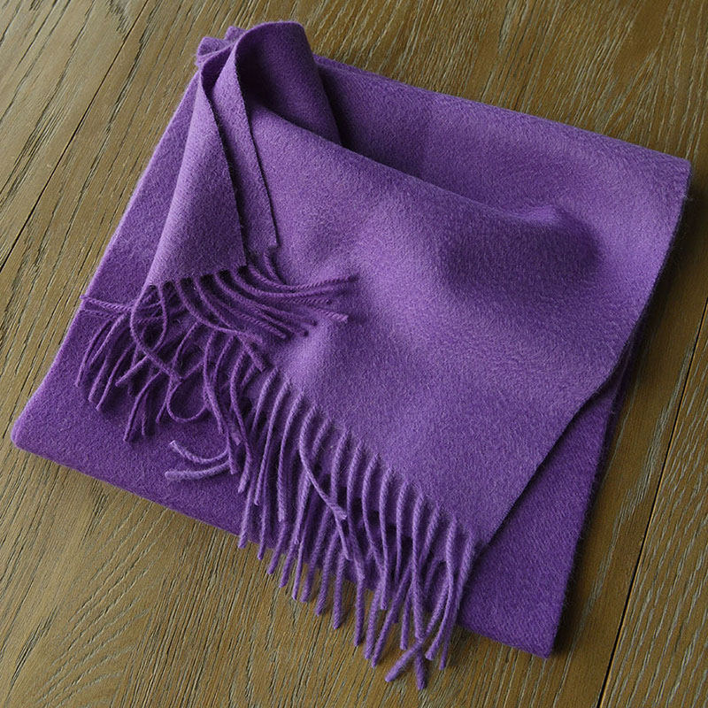 APCSHOP绒尖时尚选 秋冬简约保暖雾紫拼色女士流苏纯山羊绒围巾 - 图1