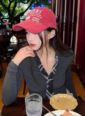 【现货】韩国小众aeae帽子字母棒球帽重工刺绣鸭舌帽迷彩遮阳帽女