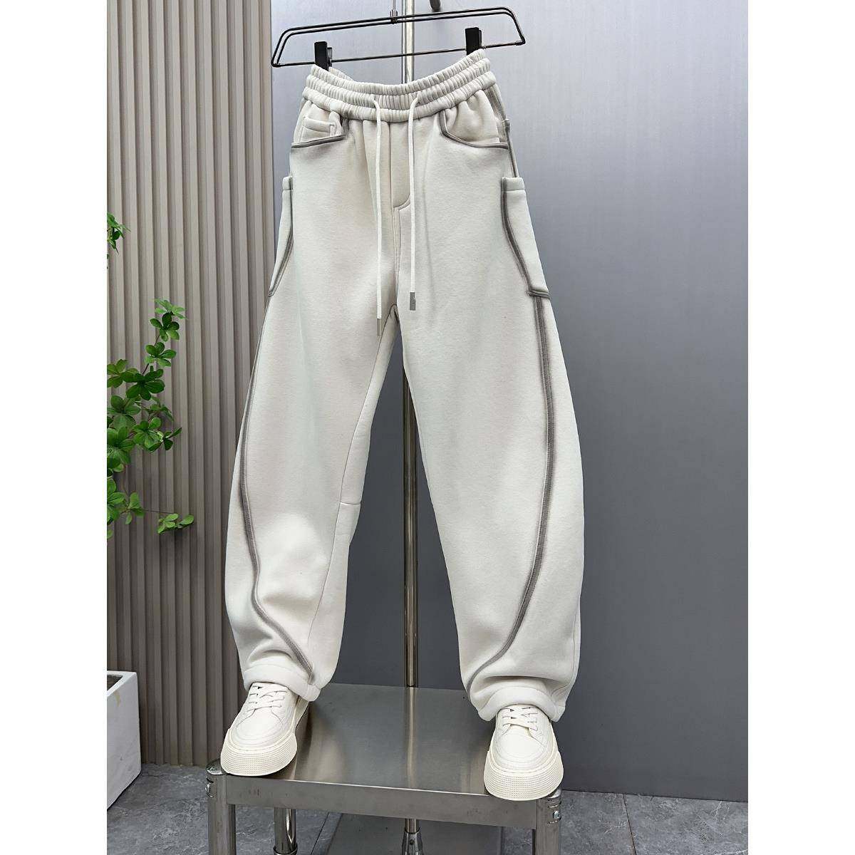 MAROLIO~彰显时尚穿搭！韩版宽松运动裤男冬季加绒百搭条纹弯刀裤,淘宝优惠券,粉丝福利购,淘宝优惠卷