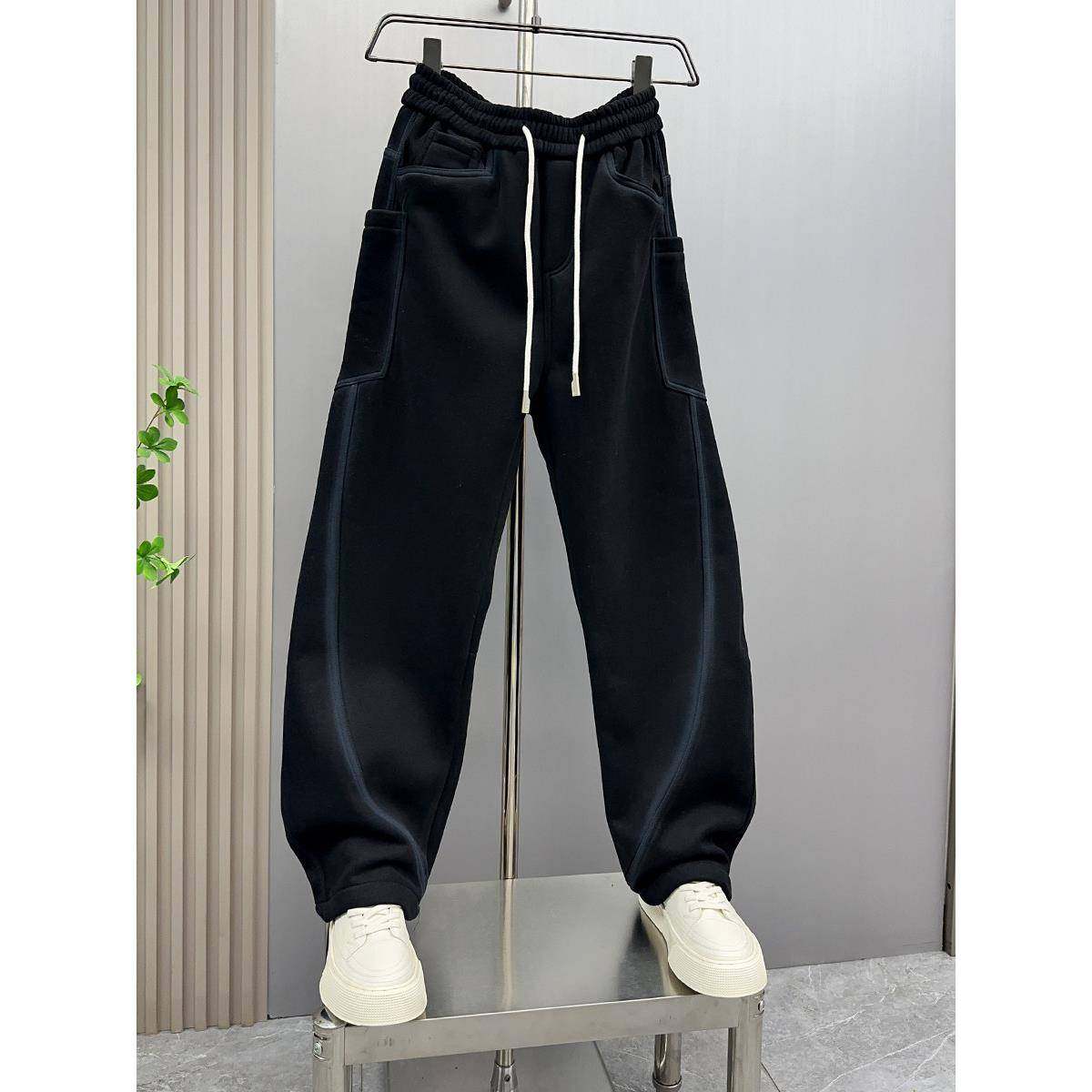 MAROLIO~彰显时尚穿搭！韩版宽松运动裤男冬季加绒百搭条纹弯刀裤,淘宝优惠券,粉丝福利购,淘宝优惠卷