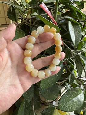 新疆且末料糖白玉老型珠手串10.8*12mm