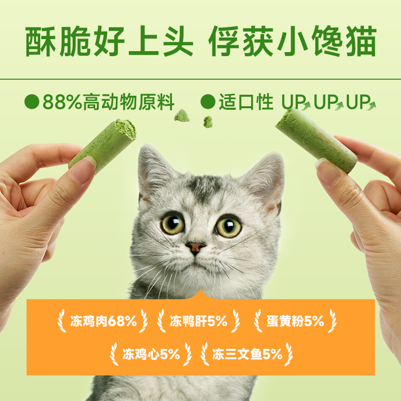 宽福冻干猫草棒磨牙棒猫咪零食化毛球片排毛成幼猫即食猫草粒洁齿-图0