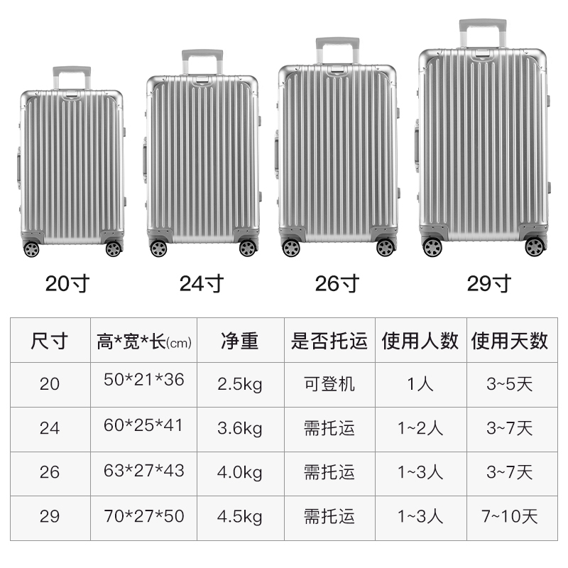 全铝镁合金拉杆箱金属行李箱24寸万向轮男女旅行箱子20密码登机箱 - 图3