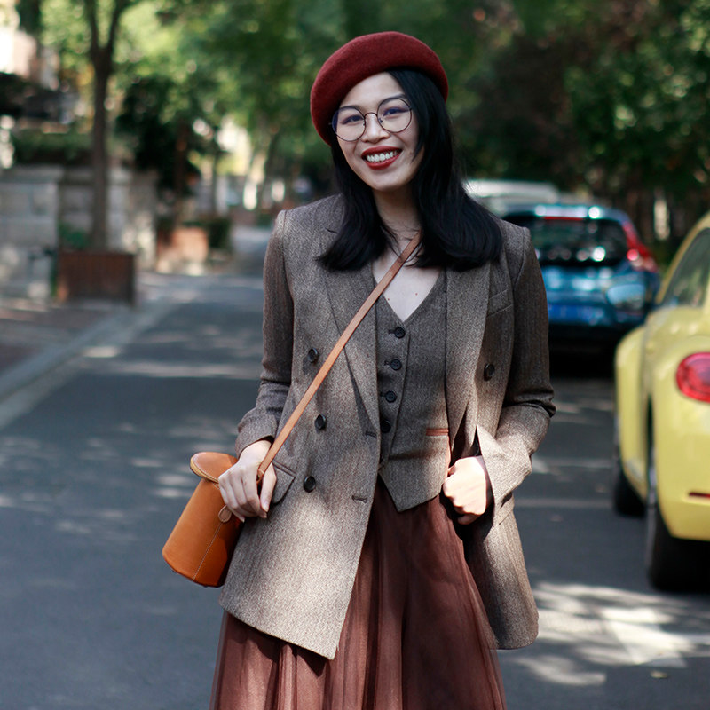 【释缝】复古双排扣小西装女马甲套装英伦港风vintage修身羊毛尼,淘宝优惠券,粉丝福利购,淘宝优惠卷