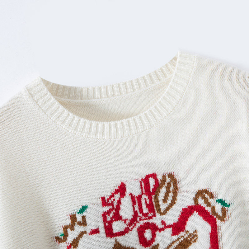 新年红100%羊毛衫女圆领五福临门提花软糯毛衣宽松洋气羊绒衫打底,淘宝优惠券,粉丝福利购,淘宝优惠卷