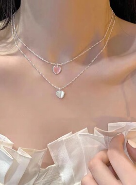 猫眼石爱心项链女少女心设计感轻奢小众心形锁骨链网红辣妹ins风