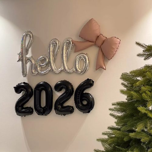 hello 2026 new year新年快乐元旦跨年聚会氛围布置数字气球套装 - 图0