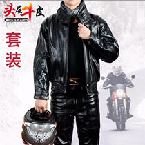 Motorcycle Head Layer Cow Leather Middle Aged Plus Cotton Suit Loose Winter Leather Jacket Leak Genuine Leather Clothing men