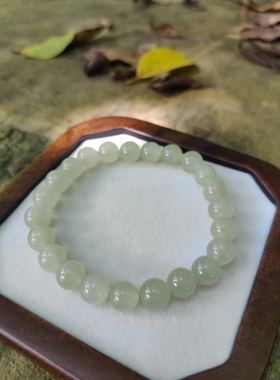 天然和田晴水手串女款素串8mm圆珠手链古风款晴水葡萄绿玉石散珠