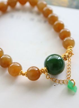 天然和田糖料手串女款s925银镀18k6mm圆珠紫水晶手链转运珠