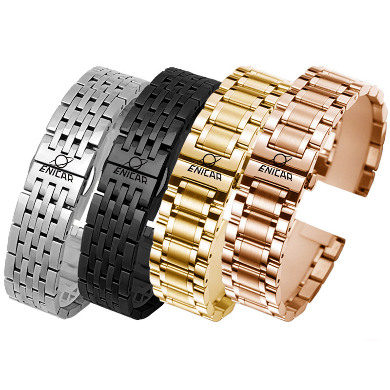 英纳格手表带精钢蝴蝶扣配件原装钢带ENICAR3169/1165不锈钢表链
