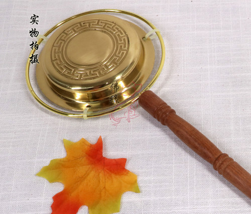 长柄新款纯铜铛子实木柄当子法器佛堂寺庙道家法事用品水陆法会 - 图2