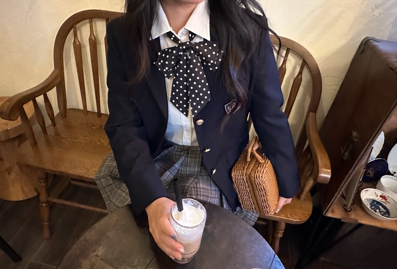 shindek 波点免打直条巾领结长柄领花JK女生制服衬衫水手服配饰 - 图1