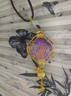 非遗真丝宋锦 花窗如意挂饰 古法手工金饰流苏项链挂坠 吉祥如意