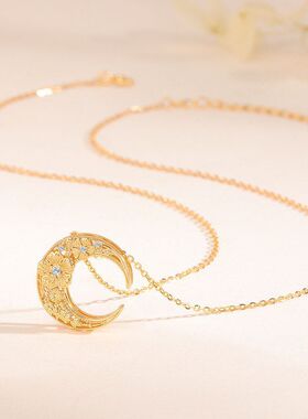 s925纯银点钻月桂女神项链锁骨项链小众设计感古法金时尚镂空花雕