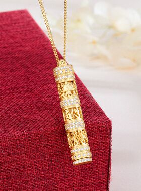 S925纯银镶钻随身金佛吊坠女佛公塔项链二合一毛衣链新中式黄金款