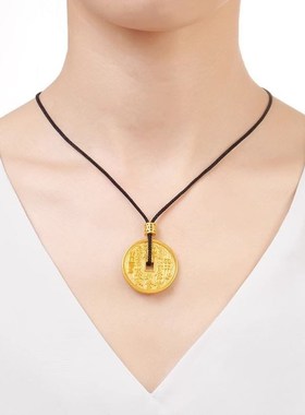 孟加拉赤金传承古法山鬼花钱吊坠手工镀金八卦雷阵平安扣挂坠首饰