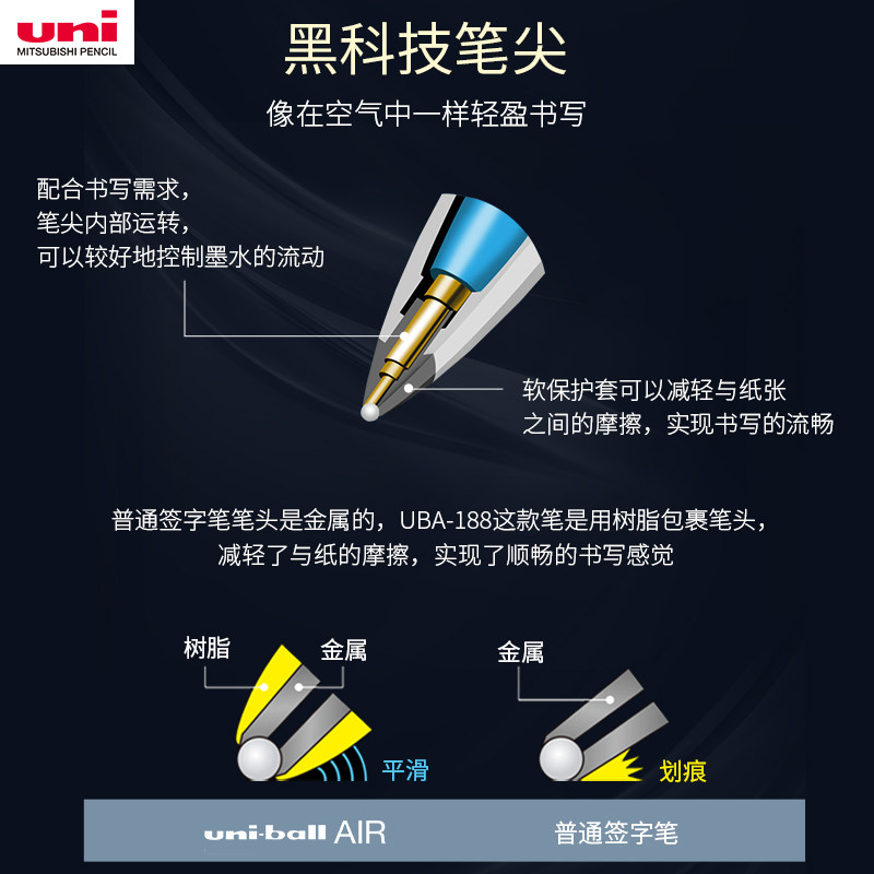 日本uni进口三菱中性笔AIR黑科技自由控墨UBA188草图签字0.5文具 - 图2