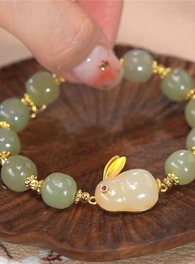 网红爆款红色转运珠玉兔手链女生22年新款复古精致手串七夕礼物