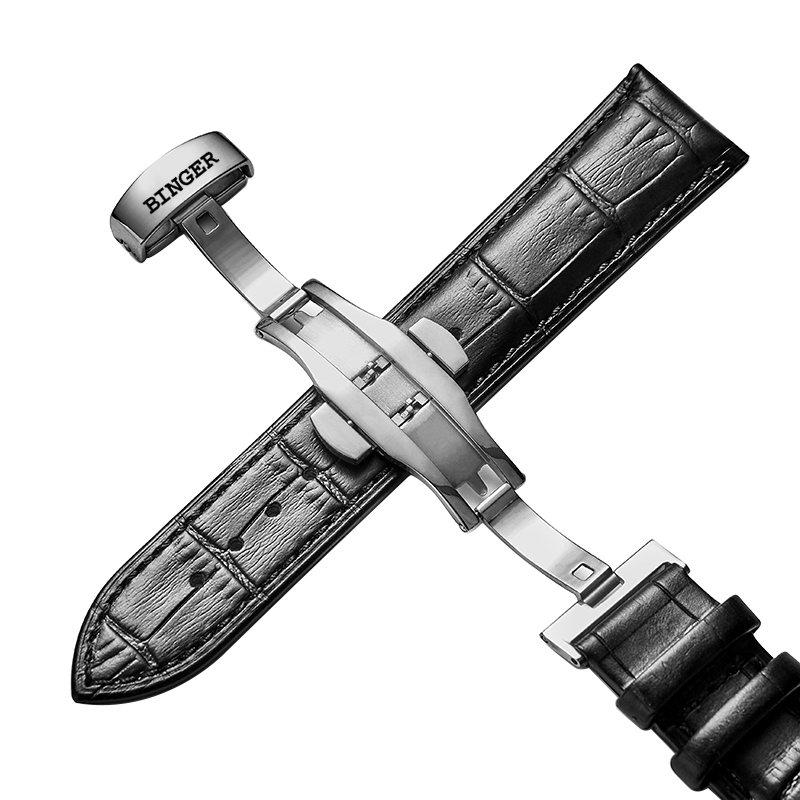 瑞士宾格手表带BINGER男机械全自动手表链蝴蝶扣配件18 20 22mm