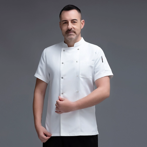 Шеф-повар Работа для одежды с коротким рукавом сплошной цвет двухбортный мужчина на заказ кухня кухня столовая горячий горшок ресторан кухня дышащая выпечка