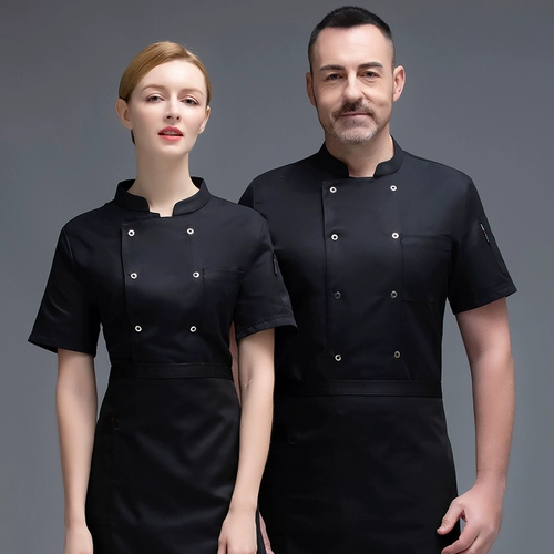 Шеф-повар Работа для одежды с коротким рукавом сплошной цвет двухбортный мужчина на заказ кухня кухня столовая горячий горшок ресторан кухня дышащая выпечка