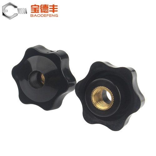 通孔六星梅花手柄螺母星形把手胶木手轮七星手拧铜芯螺丝帽M5-M10 - 图0