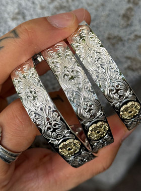 18K金蔷薇花双重唐草银手镯