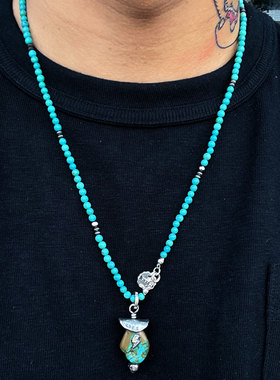 松石银籽珠925银球混搭复古项链