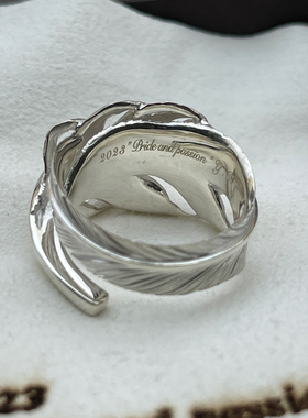 立体叠加上银羽毛戒指