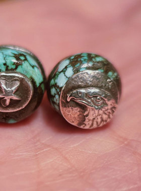 老鹰五星天然老松石纯银灯笼吊坠