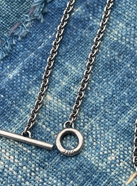 硫化做旧T型细版银链项链