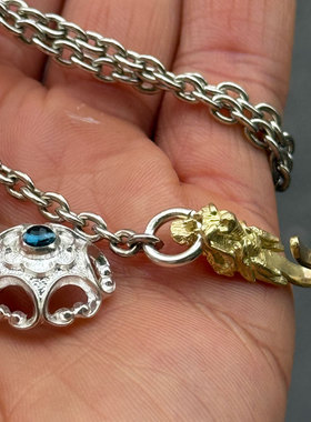 光岚 金龙吐珠 手工敲打制作复古18K全金飞龙头扣托帕石飞轮项链