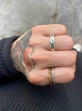 复古螺旋风切925全银戒指