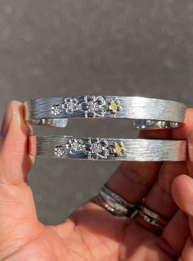 浮樱18K金樱花复古925银手镯