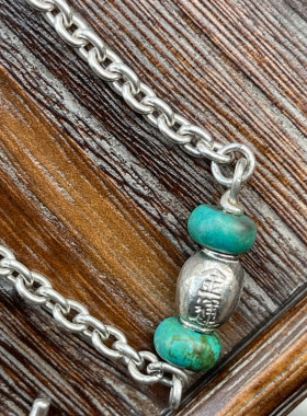 手打松石金运达摩全银银链项链