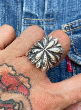 多肉植物印第安太阳图腾银戒指