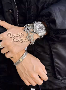 图腾镂空月抛型五星造型复古手链