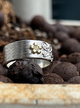 浮樱18K金樱花复古925银戒指