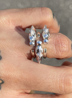 全银&10K全金马头可微调复古戒指